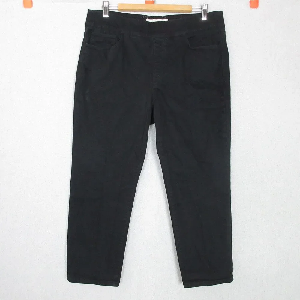 Soft Surroundings Pull On Pants Womens Petite L Black Stretch Slim Ankle 36x24.5